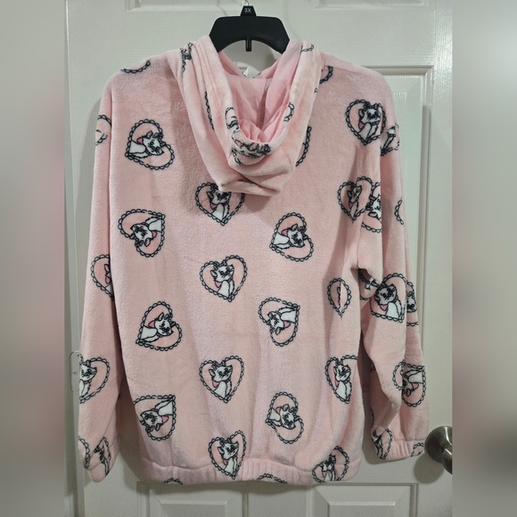 Disney Marie Aristocats Pink Heart Patterned Fleece Hoodie W/ Pockets - Picture 4 of 5